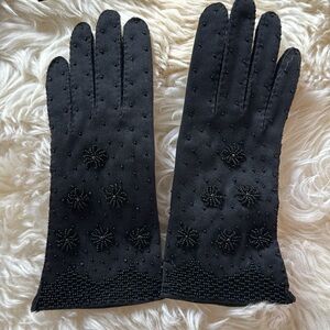 Vintage Black Gloves - Hand Beaded, NWOT